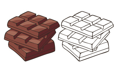 Three chocolate bars. Outlined and hand-drawn illustration. Perfect for food illustrations, packaging design or educational materials.