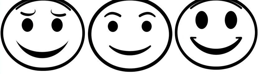 Fototapeta premium Three simple black and white emoticons, showing different expressions