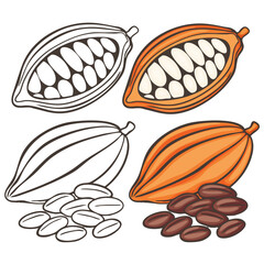 Cocoa beans. Outlined and hand-drawn illustration. Perfect for food illustrations, packaging design, or educational materials.