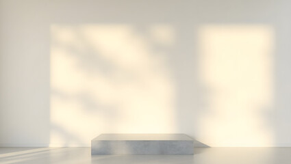 Minimal cream background with natural shadow, rectangular skincare cosmetic product display stage, elegant branding mockup, clean packaging presentation, background for products