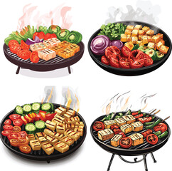 Colorful Grilled Vegetables And Potatoes Steam vector style on white background