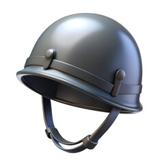 Fototapeta premium Silver metal military helmet with chin strap isolated on transparent background