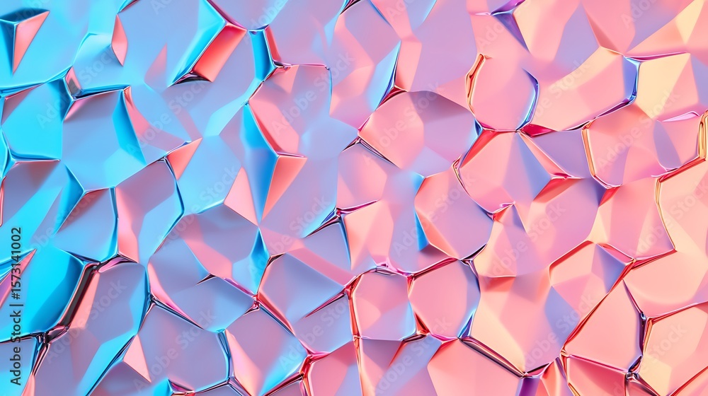 Poster abstract geometric pattern with interconnected polygonal shapes in soft blue and pink hues, creating