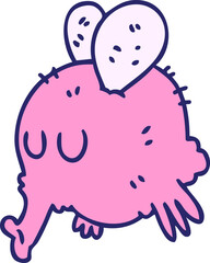 hand drawn quirky cartoon fly in bright neon color