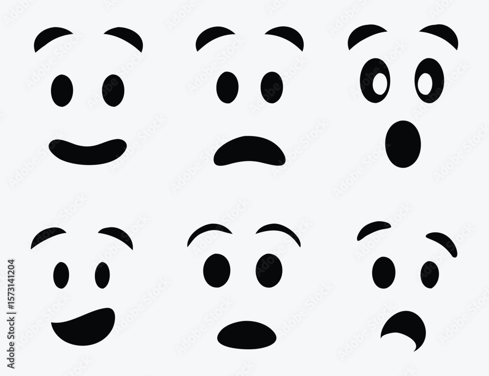 Poster minimalist abstract face emotions vector icon set. simple graphic expression avatars including happy