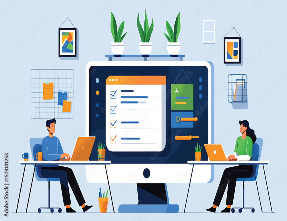 Poster teamwork and project management collaborative workflow vector illustration