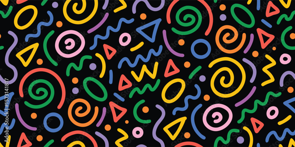 Aufkleber memphis style seamless pattern. abstract retro 80s 90s geometric shapes and lines vector background.