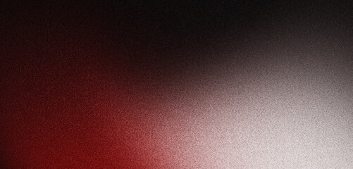Red and white abstract gradient shape on black grainy background with blur and noise texture effect...