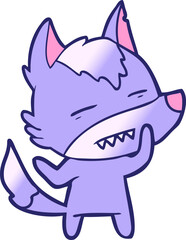 Fototapeta premium cartoon wolf showing teeth in bright neon color