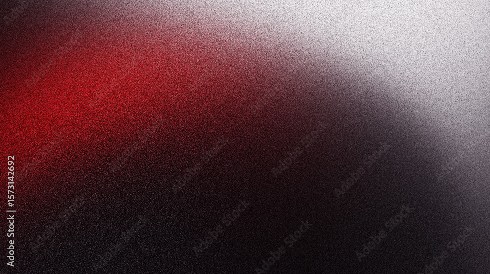 Wall mural red and white abstract gradient shape on black grainy background with blur and noise texture effect 