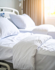 A close-up of soft, supportive bedding on a hospital bed, emphasizing comfort and dignity in patient environments.
