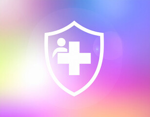A shield icon emblazoned with a medical cross, providing a protective, glowing aura around a blurred patient symbol.