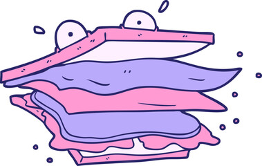 sandwich cartoon character in bright neon color