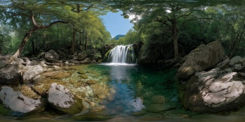 Waterfall adventure in nature hdr 360 degrees hdri experience