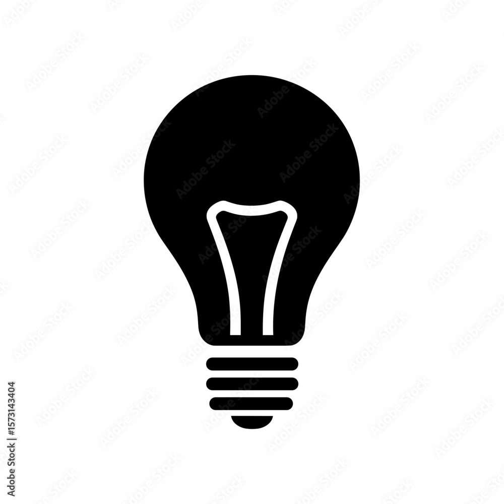 Poster illustration of a lightbulb with a visible filament and a screw base depicted in solid form artfully