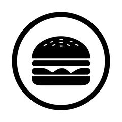 Fototapeta premium Iconic burger illustration inside a circle with sesame seeds on top and cheese visible layer