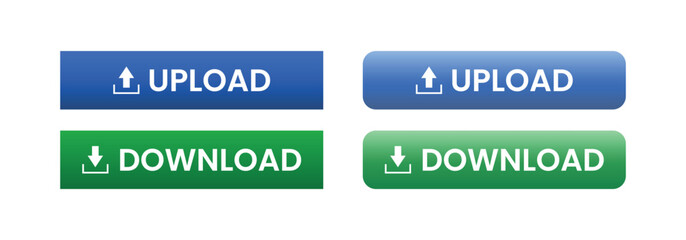 Fototapeta premium Upload & Download Button with icons rounded & sharp corners PNG on transparent background for web and app design.