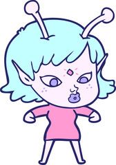 pretty cartoon alien girl in bright neon color