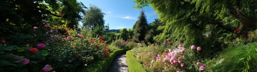 Fototapeta premium Vibrant garden pathway exploration nature hdr 360 degrees hdri