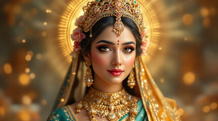 A breathtaking digital portrait of a divine goddess-like figure, radiating grace and celestial beauty. 