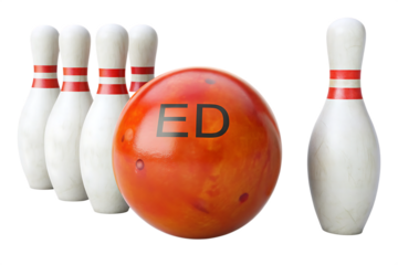 ed bowling ball and white bowling pins isolated on white background PNG, AI GENERATED