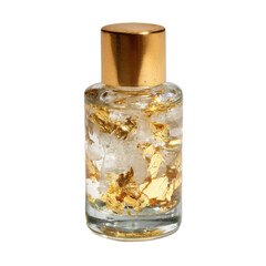 Small bottle of gold and white liquid with a gold cap