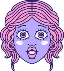 iconic tattoo style image of female face in bright neon color