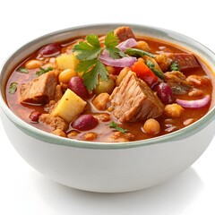 Hearty beef stew with beans potatoes and vegetables isolated on white background isolated on transparent background