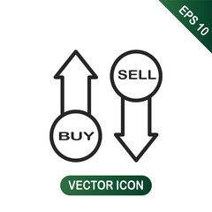 Vector icon of two arrows with the text buy and sell on a white background