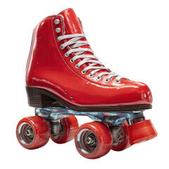 Red roller skate with white laces