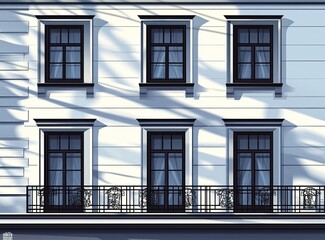 Obraz premium White building facade with dark windows and shadows