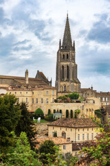 Fototapeta premium Church Saint-Emilion cityscape in cloudy light. France