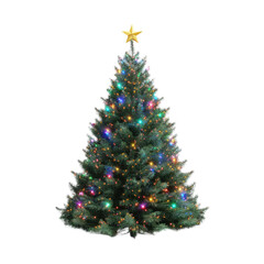 Christmas tree with a gold star on top and lights on it