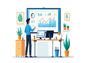 Data Analysis Businessman Reviewing Charts and Graphs