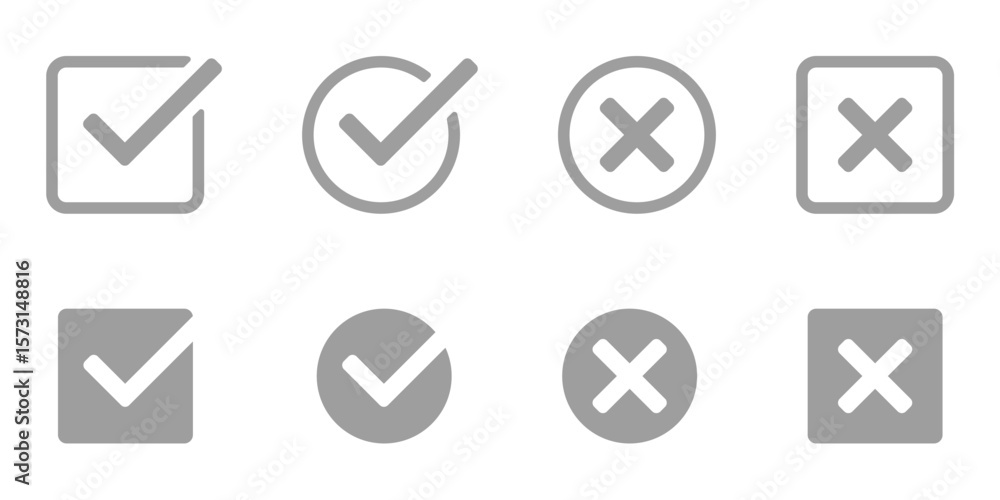 Poster check mark and cross icon set – approval and rejection symbols