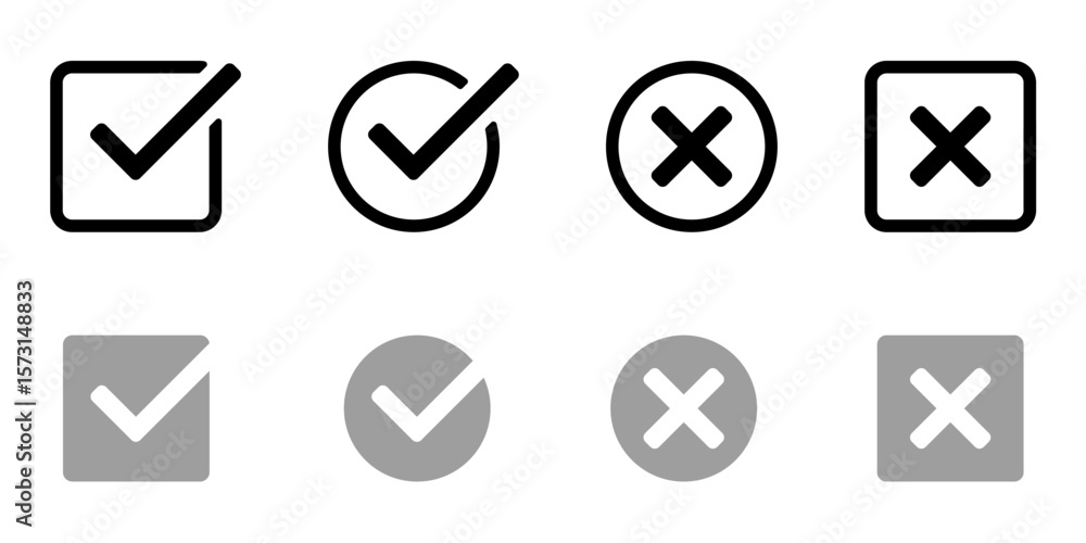 Poster check mark and cross icon set – approval and rejection symbols