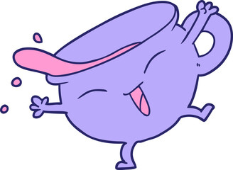cartoon teacup dancing in bright neon color