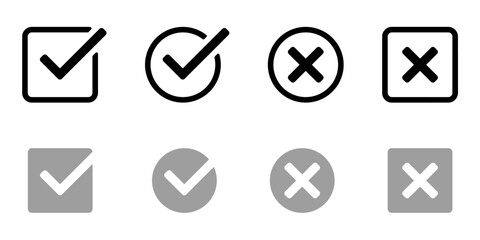 Check Mark and Cross Icon Set – Approval and Rejection Symbols
