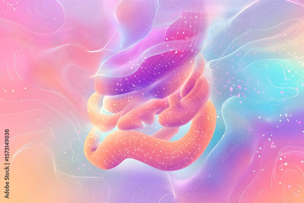 Poster abstract 3d illustration of colorful fluid shapes swirling in a vibrant gradient background, creatin