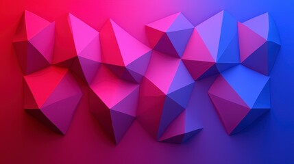 Vibrant polygonal abstract background with red and blue gradient hues featuring geometric shapes and faceted textures. Dynamic colorful low poly backdrop showcasing a blend of