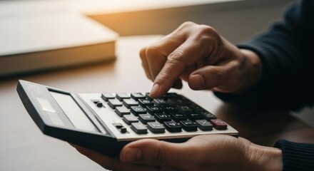A businessman or woman with hands on a keyboard typing on a laptop for business in an office