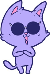 funny cartoon cat wearing sunglasses in bright neon color