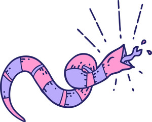 illustration of a traditional tattoo style hissing snake in bright neon color
