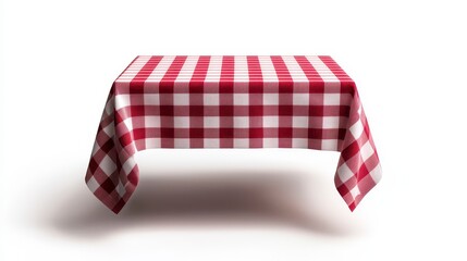 Red and white checkered tablecloth on a white isolated background. white background. A pristine checkered cloth red and white squares displays on a pure backdrop a clean image ideal