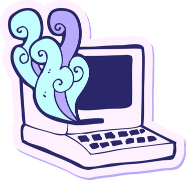 Naklejki sticker of a cartoon old computer in bright neon color