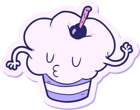 Naklejki sticker of a cartoon cupcake in bright neon color