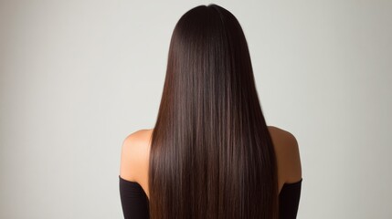 Woman with long straight hair getting hair treatment at a modern salon