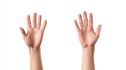 Obraz premium Hands raised in a welcoming gesture on a white isolated background. white background. Open arms a friendly invitation against pure backdrop an image perfect for greeting card design