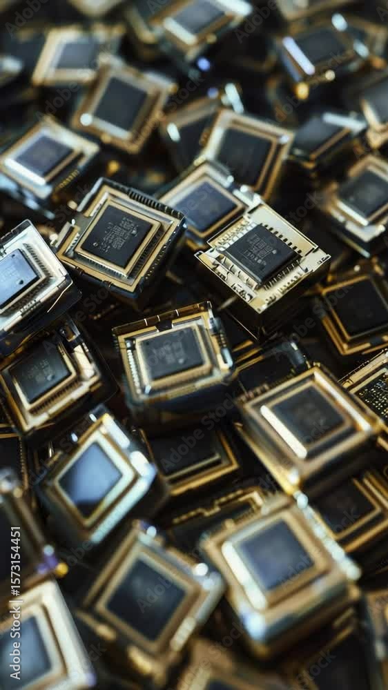 Poster a collection of microprocessors, gold-plated integrated circuits that are the heart of modern comput