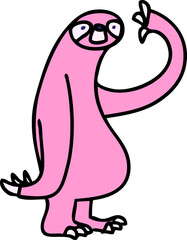 hand drawn quirky cartoon sloth in bright neon color